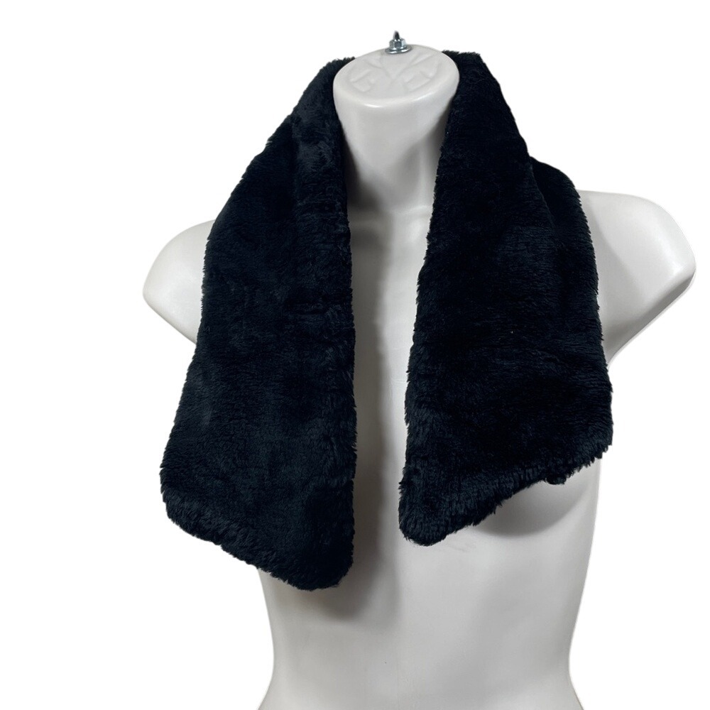 Faux Fur Scarf Neck Warmer Soft Plush Winter Accessory Black
